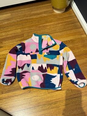 Patagonia Multicolor Abstract Fleece Pullover - Pink, Blue, Yellow, Teal